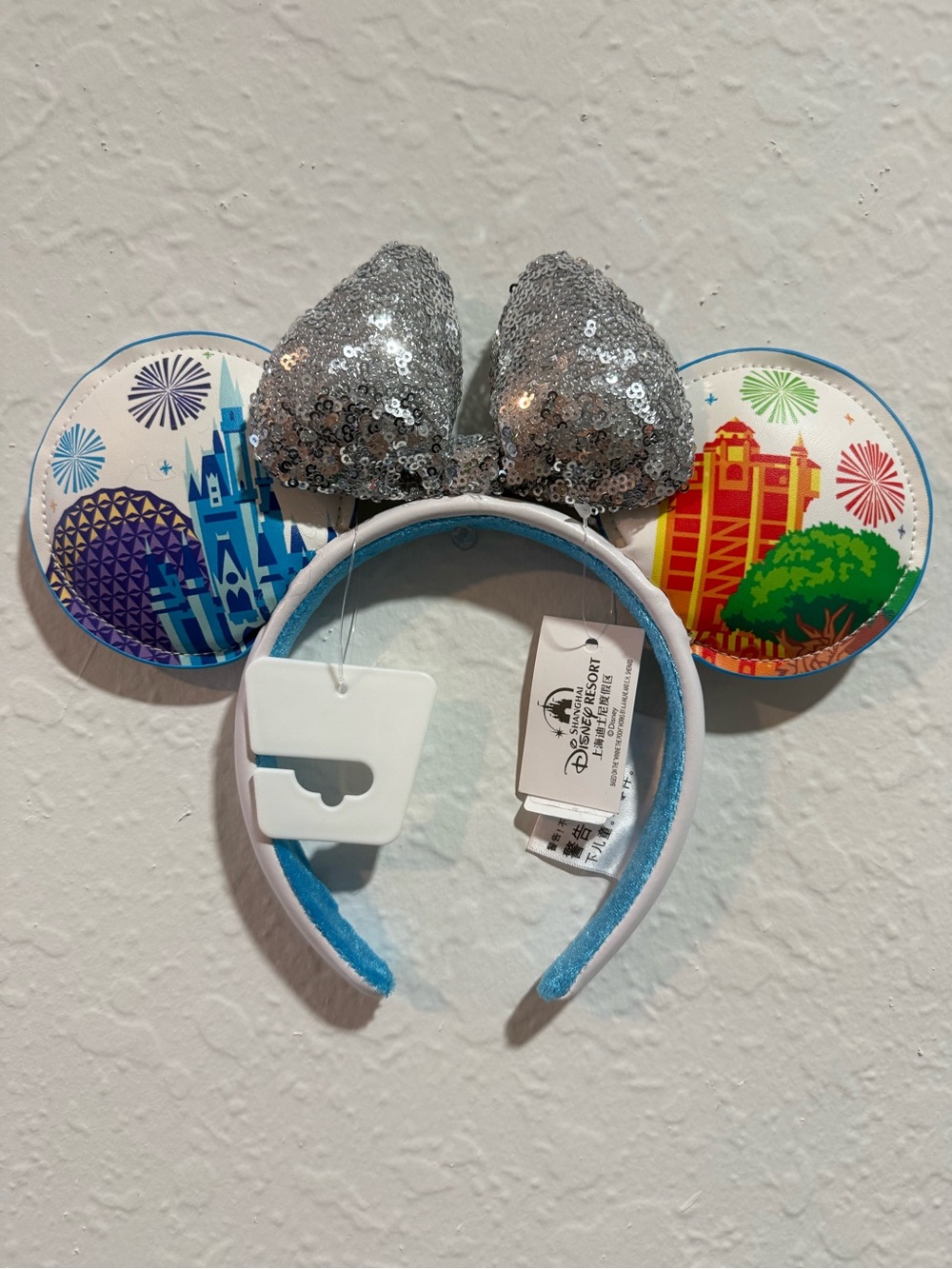 Disney Silver Sequin Bow Epcot Mouse Ears Headband